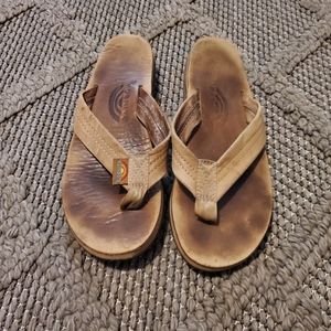 Rainbow sandals size 5.5-6.5 thick strap double layer brown Fair condition